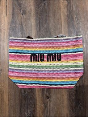 Rainbow Striped Crochet Tote in Pink, Blue, Yellow and Green